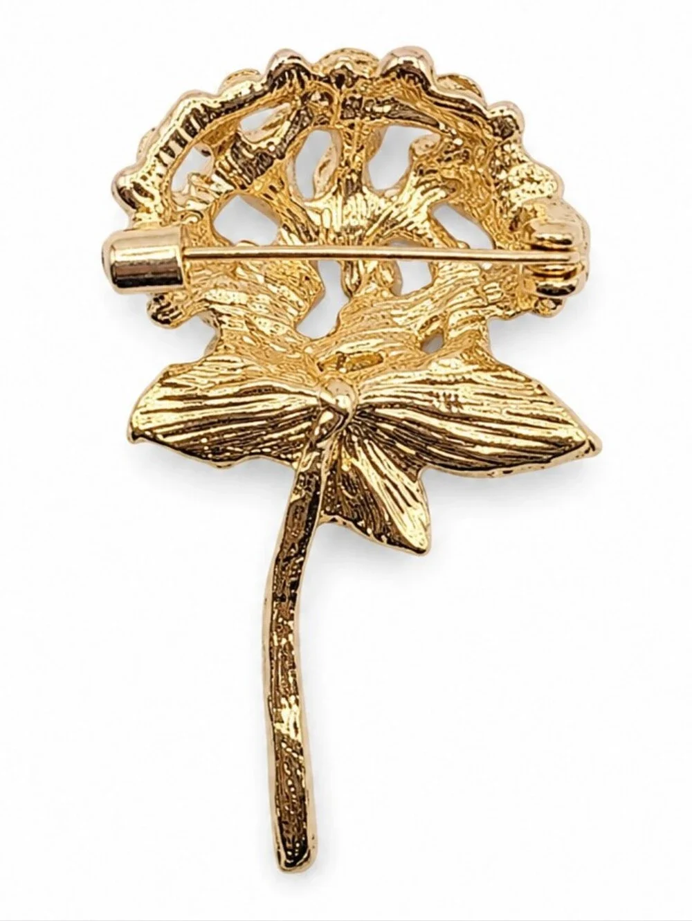 💎 Pink Crystal Hydrangea Flower Brooch Enamel Leaves Gold Tone Floral Pin